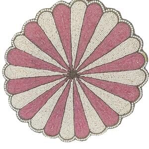 TIRAMISU Hand Glass Beaded 15in Placemat Charger Posh Pink & Cream NEW